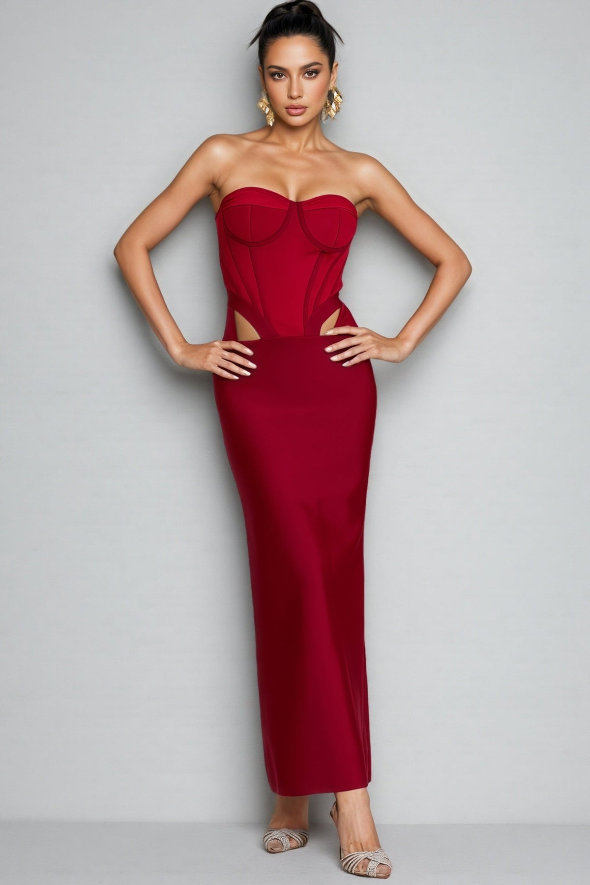 Kila Red Cut Out Maxi Dress