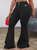 High Waist Pocket Design Flared Pants At9022