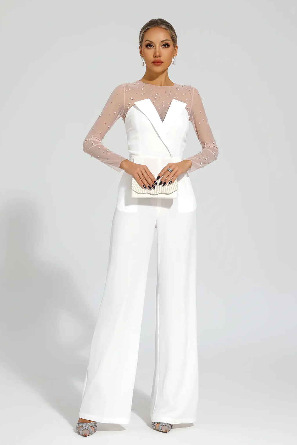 Dobbin White Mesh Bodice Jumpsuit