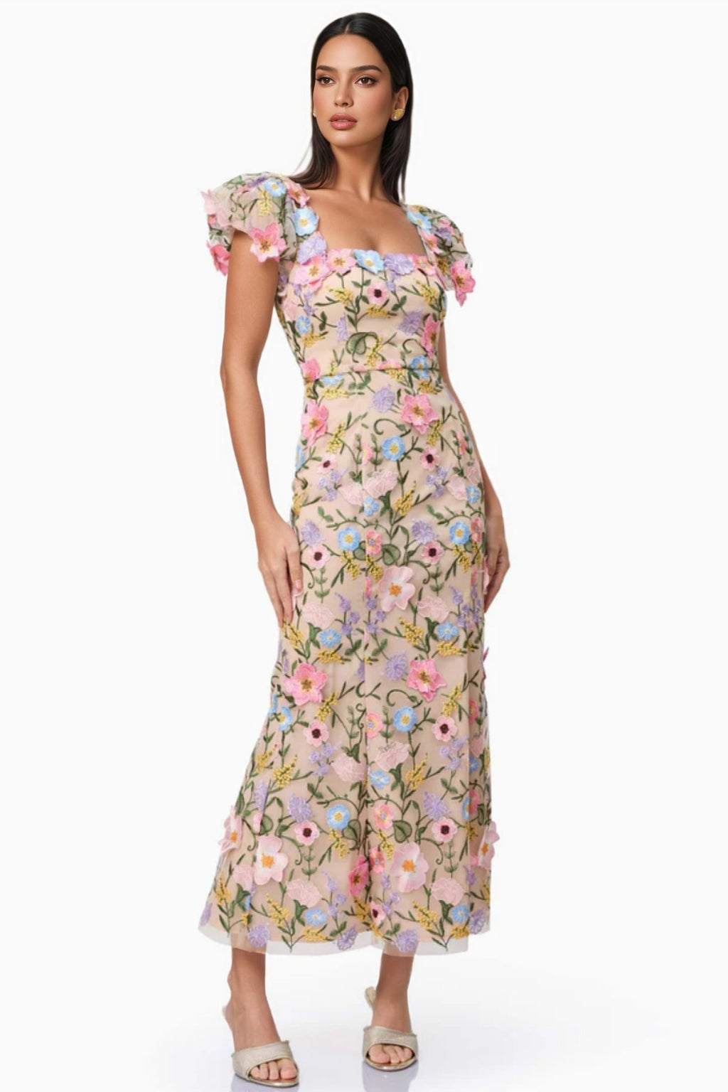 Noahsd Embroidered 3d Flower Maxi Dress