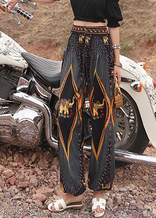 Black Elastic Waist Print Lantern Pants Summer Ly0200