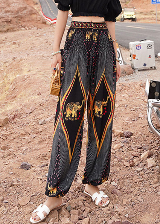 Black Elastic Waist Print Lantern Pants Summer Ly0200