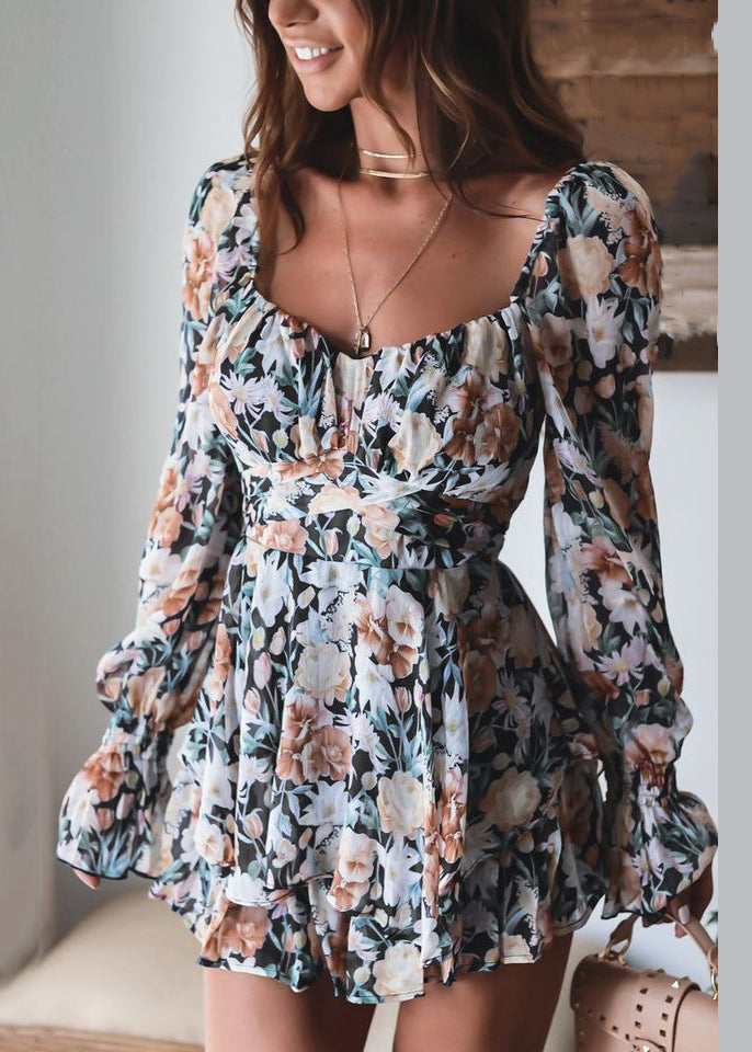 Spring Print Zippered Pink Jumpsuit Up Lace