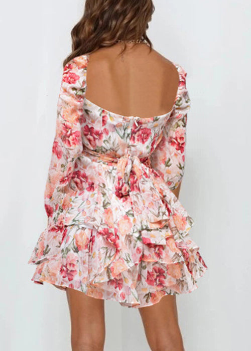 Spring Print Zippered Pink Jumpsuit Up Lace