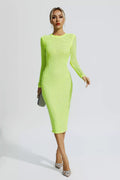 Elle Fluorescent Green Crystal Midi Dress