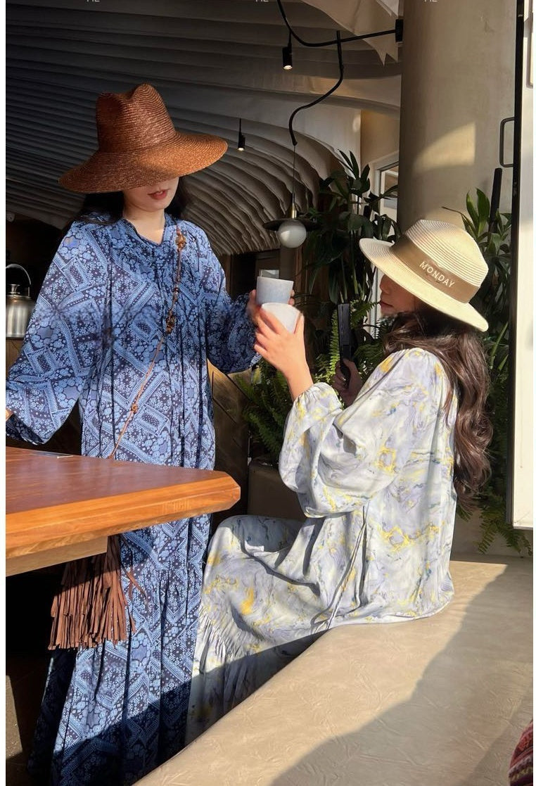 Breeze Cotton Long Dress Sweet & Relaxed Travel-ready Loose Fit Gown Flowy Dress
