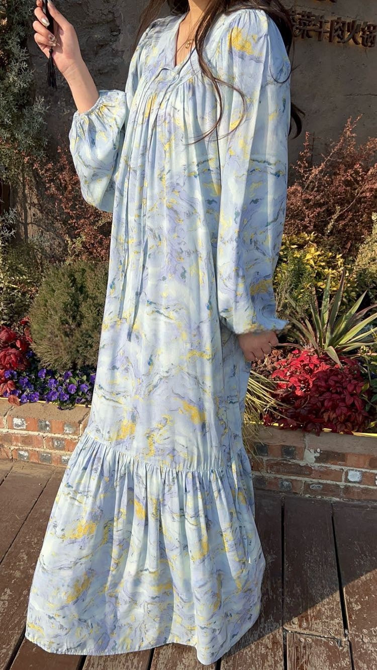 Breeze Cotton Long Dress Sweet & Relaxed Travel-ready Loose Fit Gown Flowy Dress