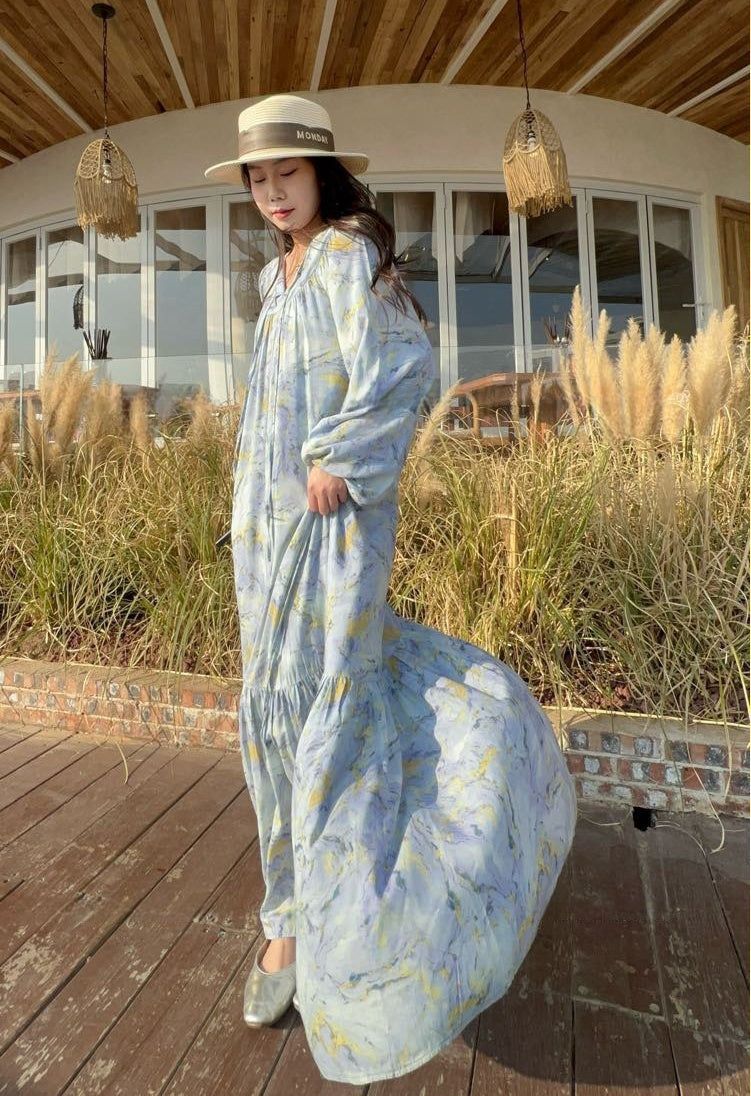 Breeze Cotton Long Dress Sweet & Relaxed Travel-ready Loose Fit Gown Flowy Dress