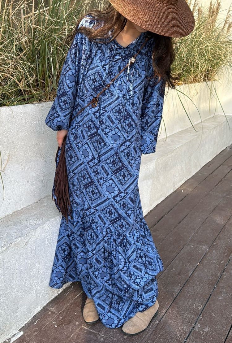 Breeze Cotton Long Dress Sweet & Relaxed Travel-ready Loose Fit Gown Flowy Dress