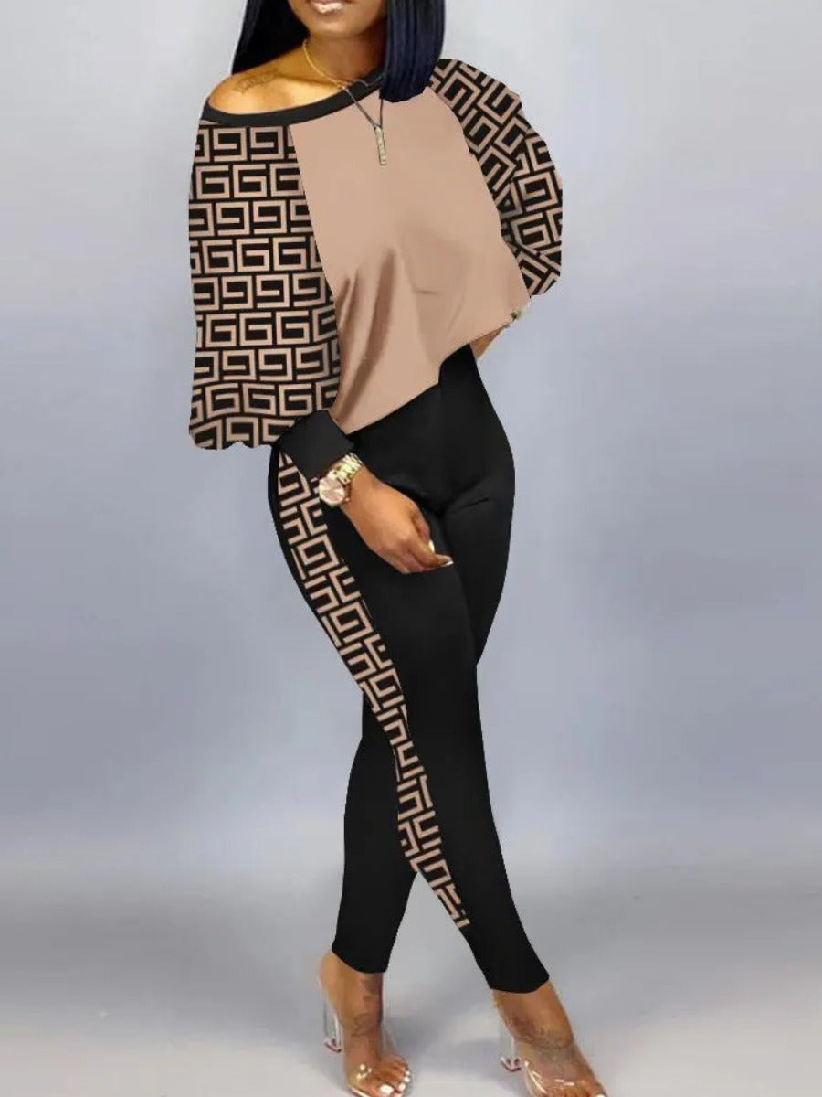 Crop Top Leopard Print Skinny Pants Set At9052