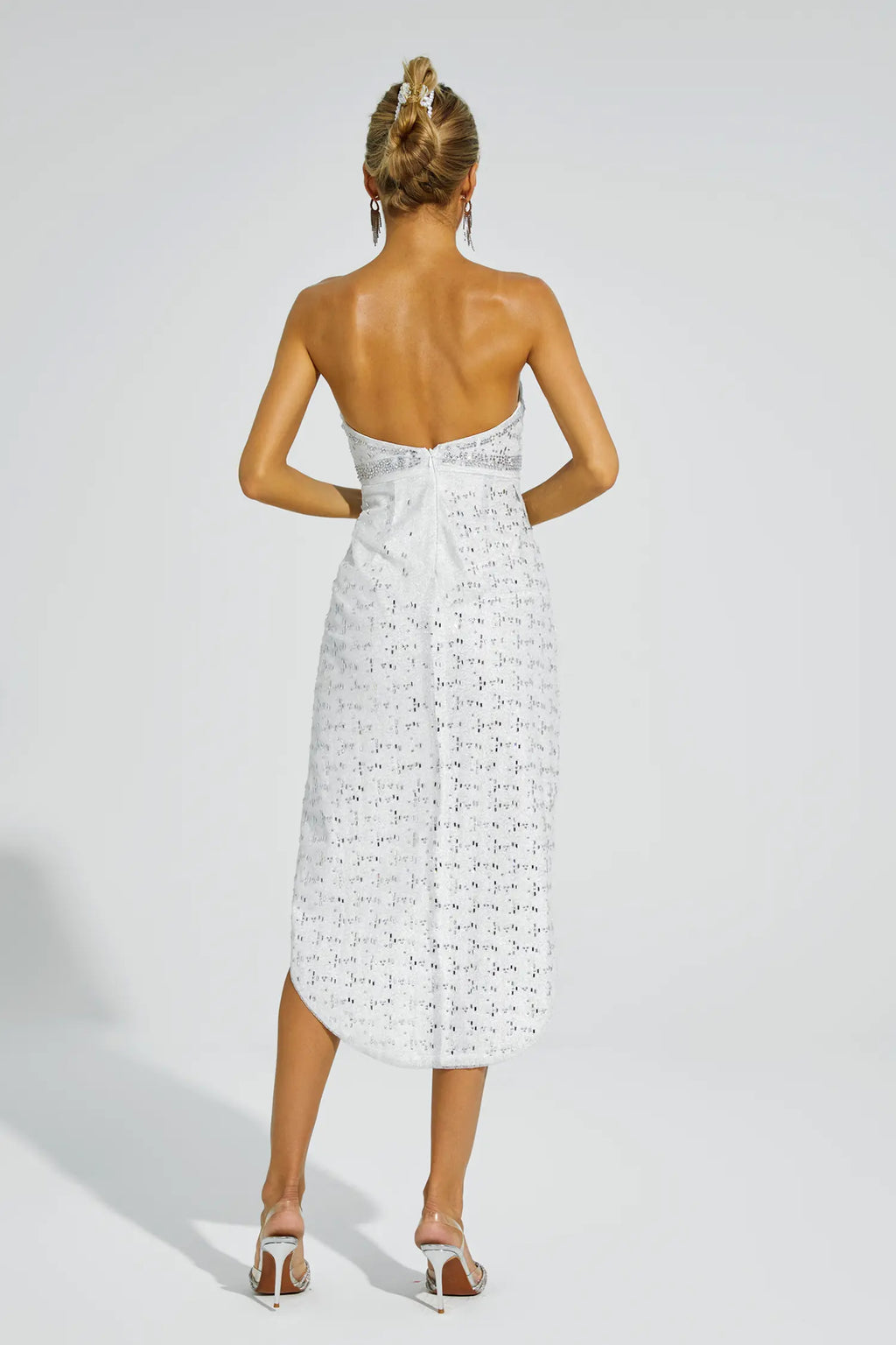 Evelina White Embellished Midi Dress