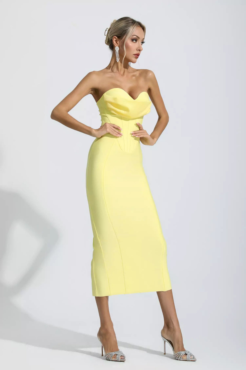 Everlee Pale Yellow Bandage Midi Dress