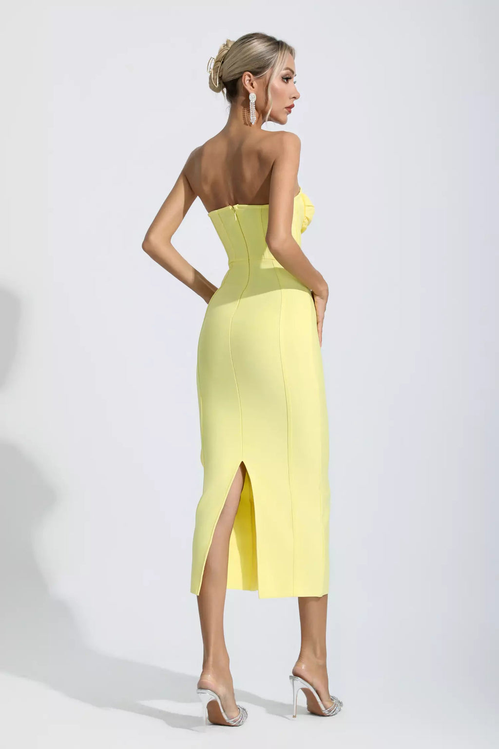 Everlee Pale Yellow Bandage Midi Dress
