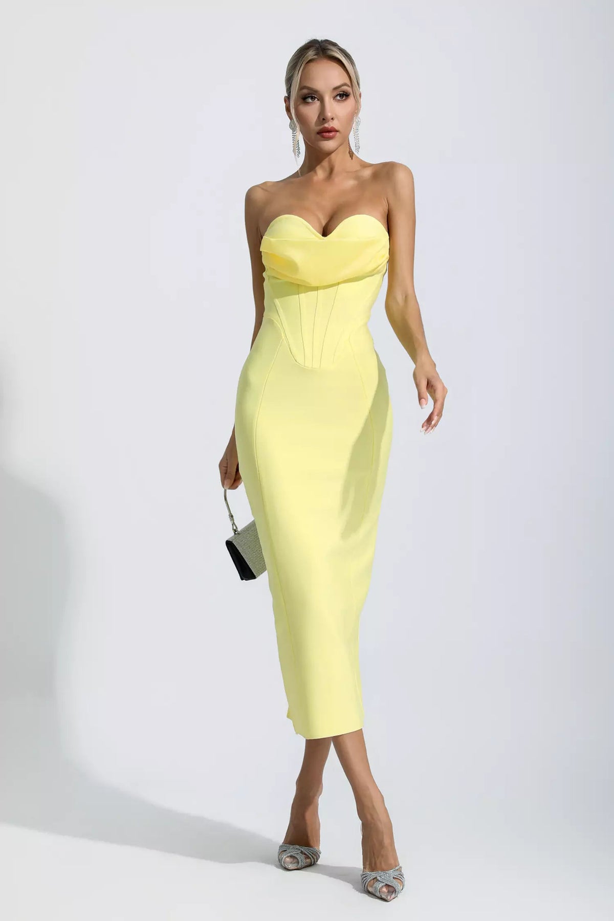 Everlee Pale Yellow Bandage Midi Dress