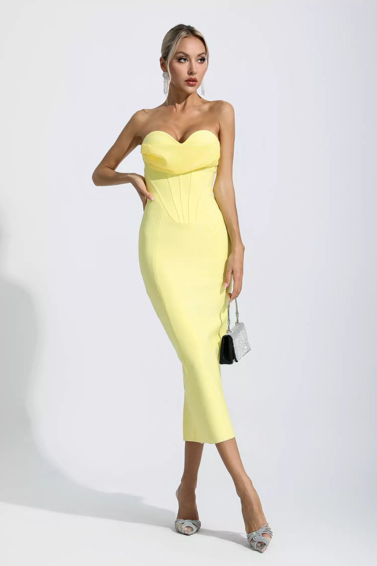 Everlee Pale Yellow Bandage Midi Dress