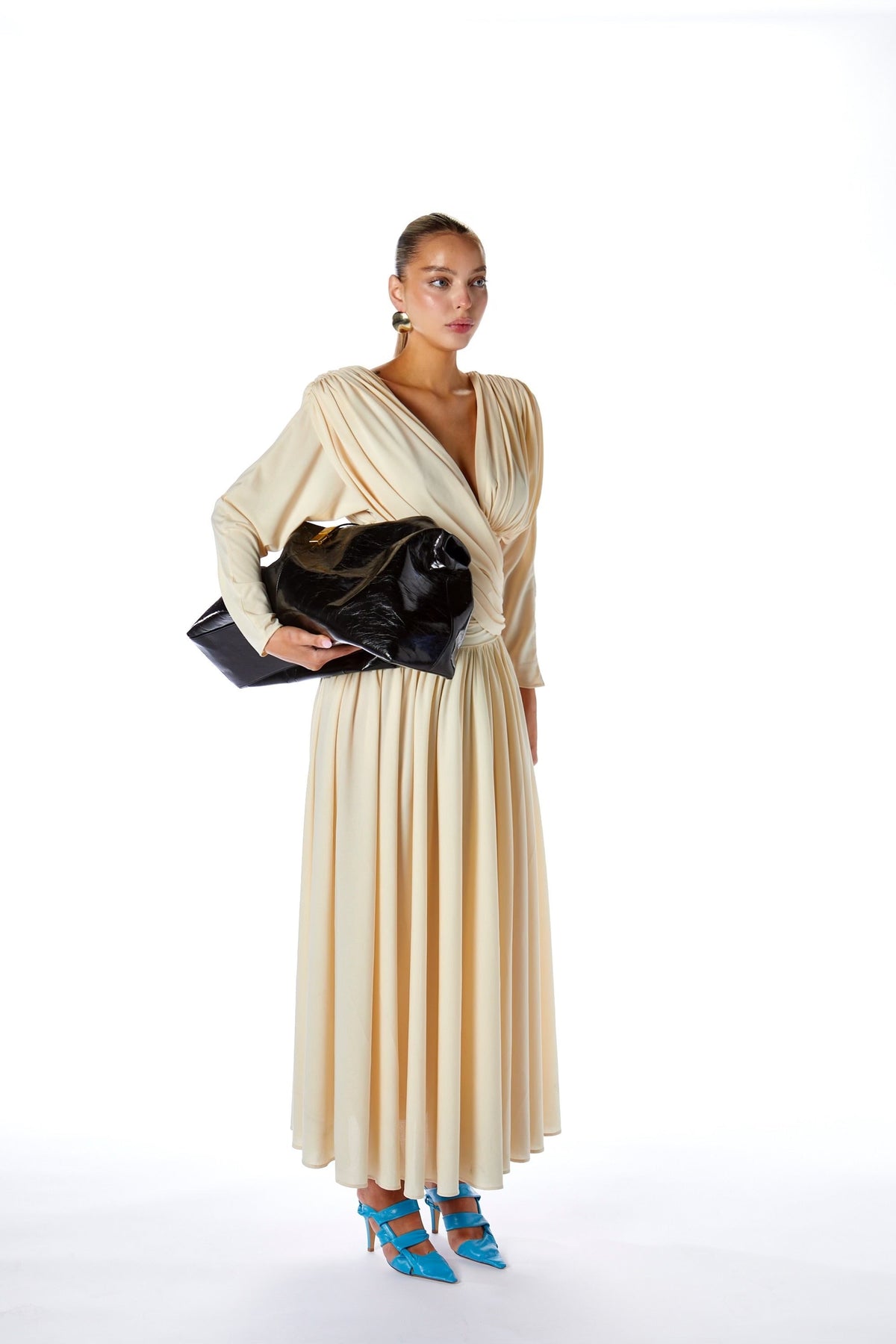 Venus Cross Draped Backless Maxi Dress