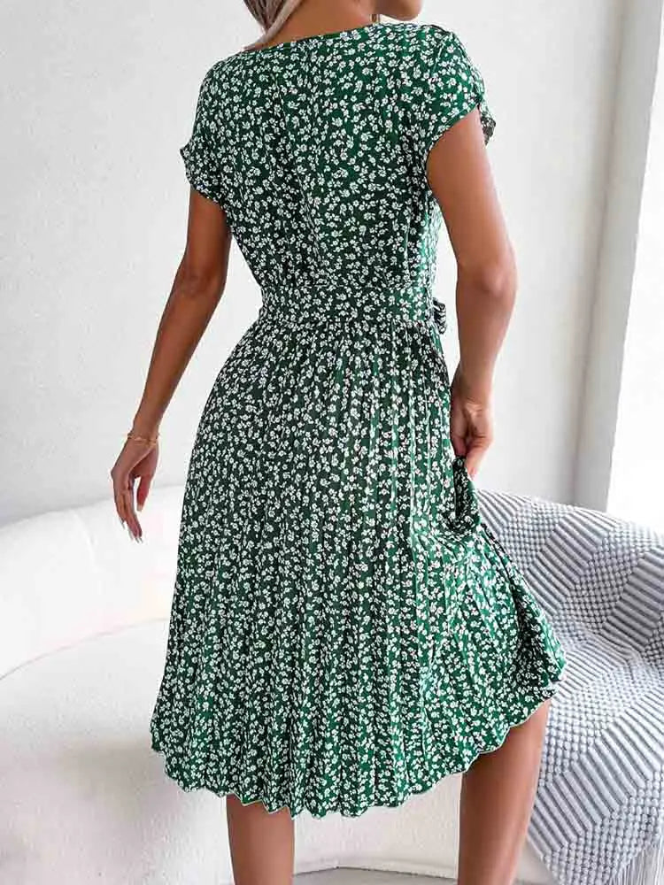 Pleated a Line Long Spring Short High Midi Dresses