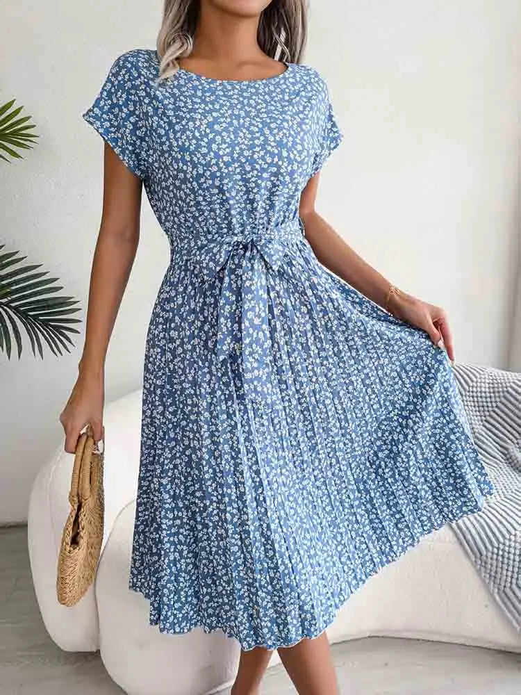 Pleated a Line Long Spring Short High Midi Dresses