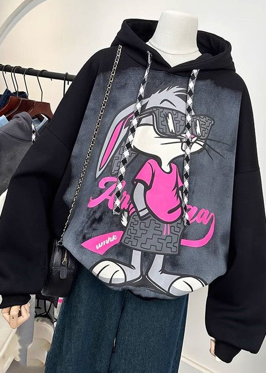 Grey Hooded Cartoon Print Cotton Sweatshirts Spring Yf010