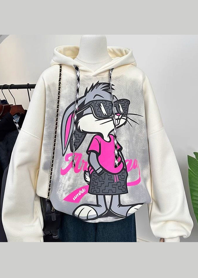 Grey Hooded Cartoon Print Cotton Sweatshirts Spring Yf010