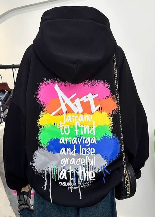 Grey Hooded Cartoon Print Cotton Sweatshirts Spring Yf010