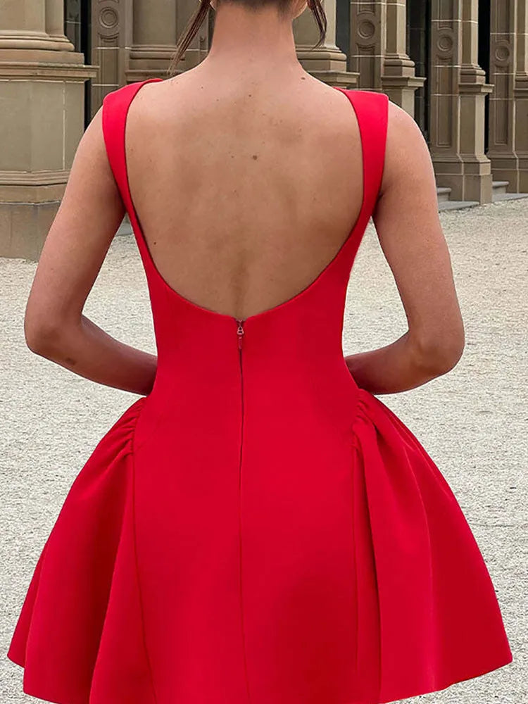 Backless A-line Sleeveless Mini Dress for Night Christmas Party