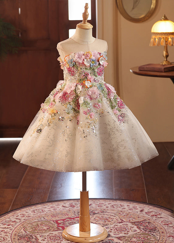 Fine Sequins Patchwork Tulle Kids Maxi Dresses Summer Yg021