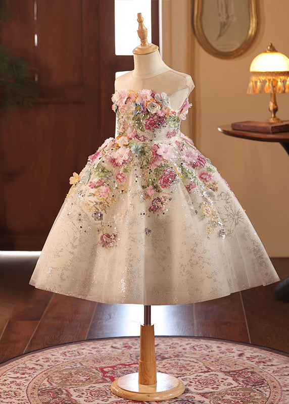 Fine Sequins Patchwork Tulle Kids Maxi Dresses Summer Yg021