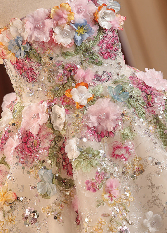 Fine Sequins Patchwork Tulle Kids Maxi Dresses Summer Yg021