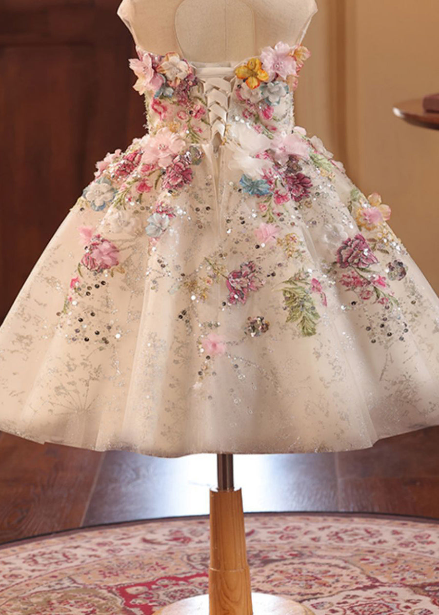 Fine Sequins Patchwork Tulle Kids Maxi Dresses Summer Yg021