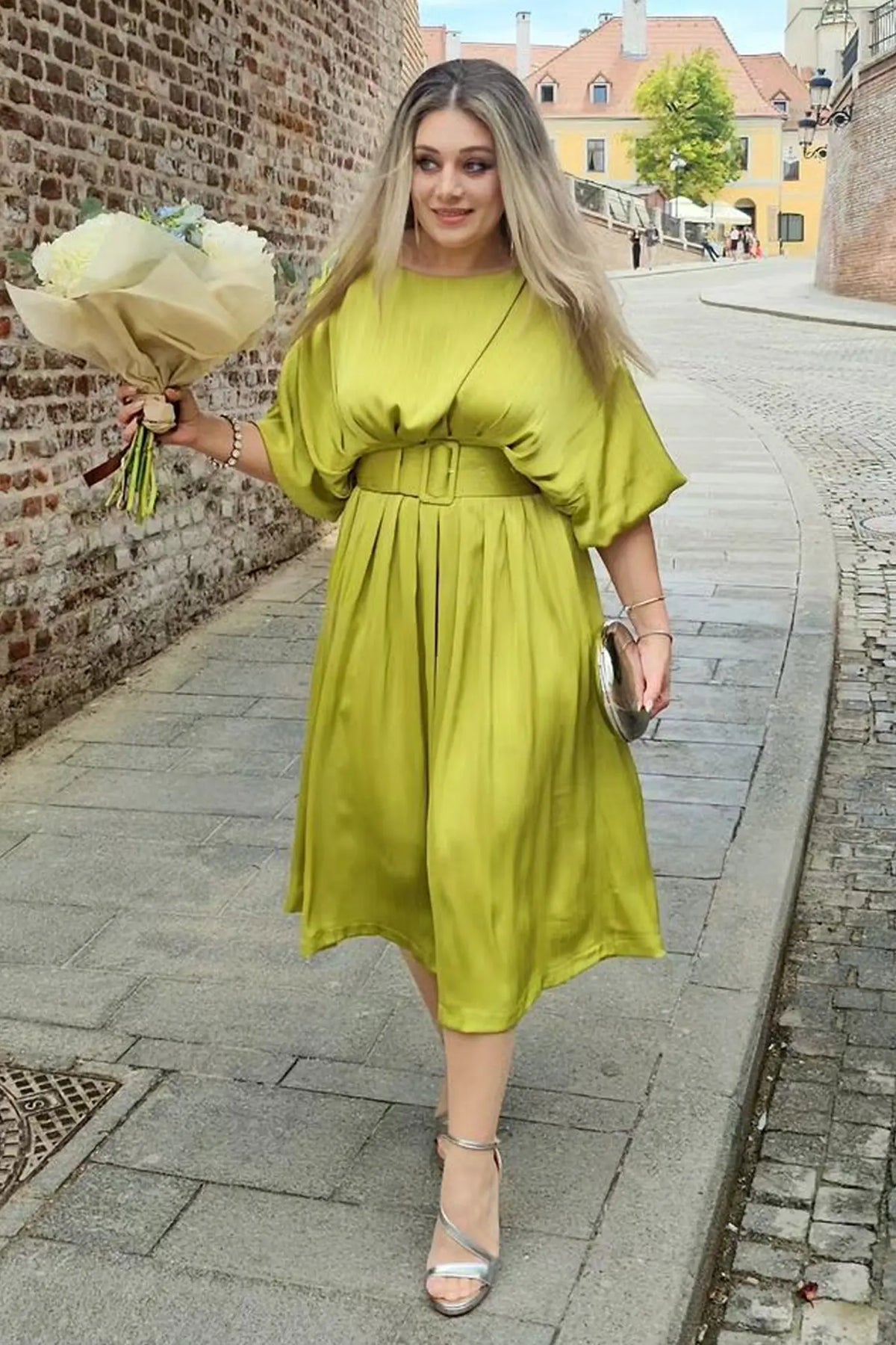 Flora Satin Midi Dress-light Green