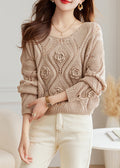 Light Camel O Neck Hollow Out Knit Sweaters Fall Qs027