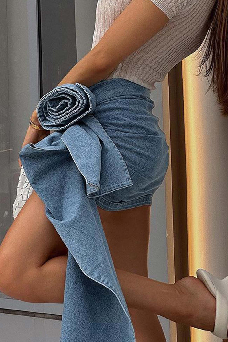 Ribbon Faux Denim Skirt