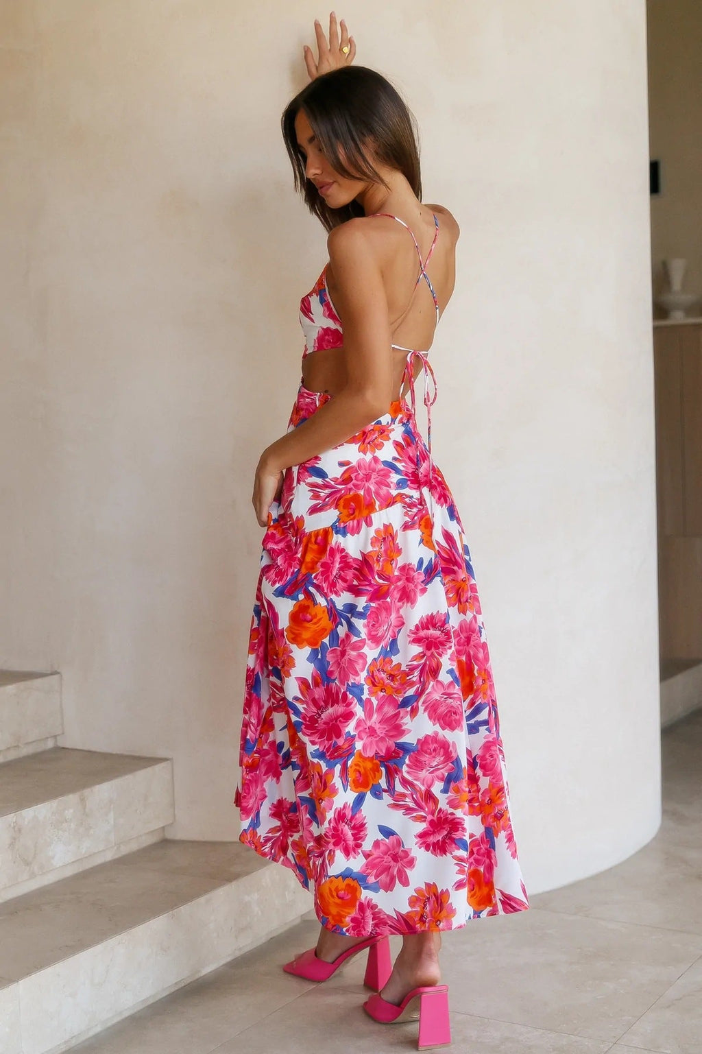 Asymmetric Cami Midi Dress Red