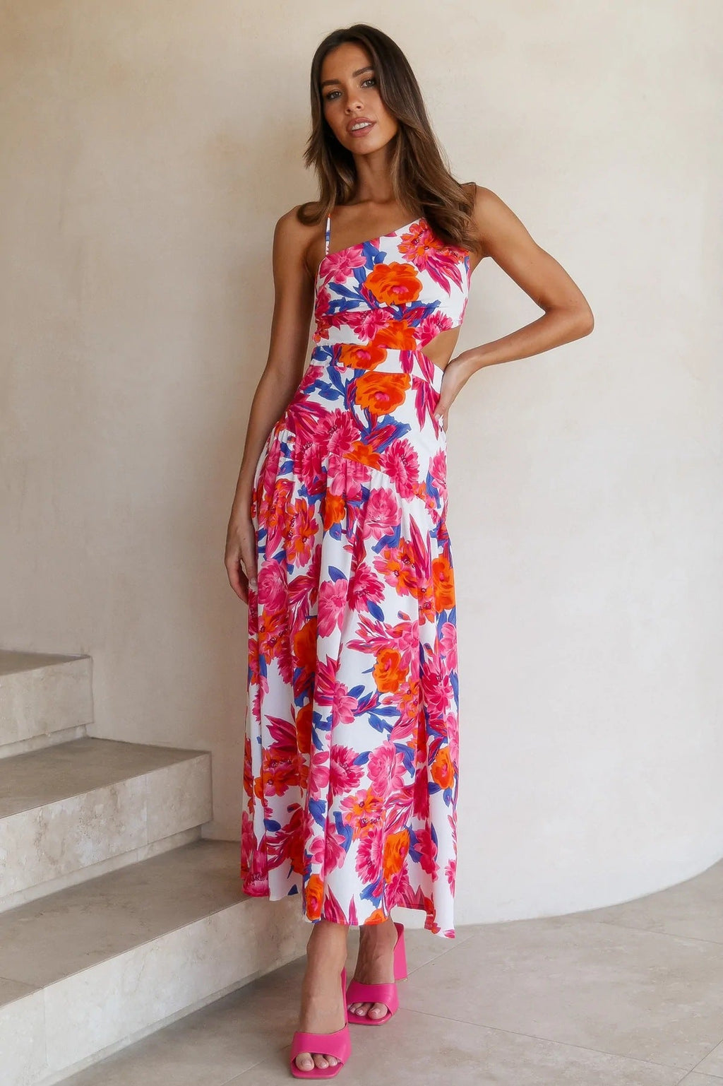 Asymmetric Cami Midi Dress Red