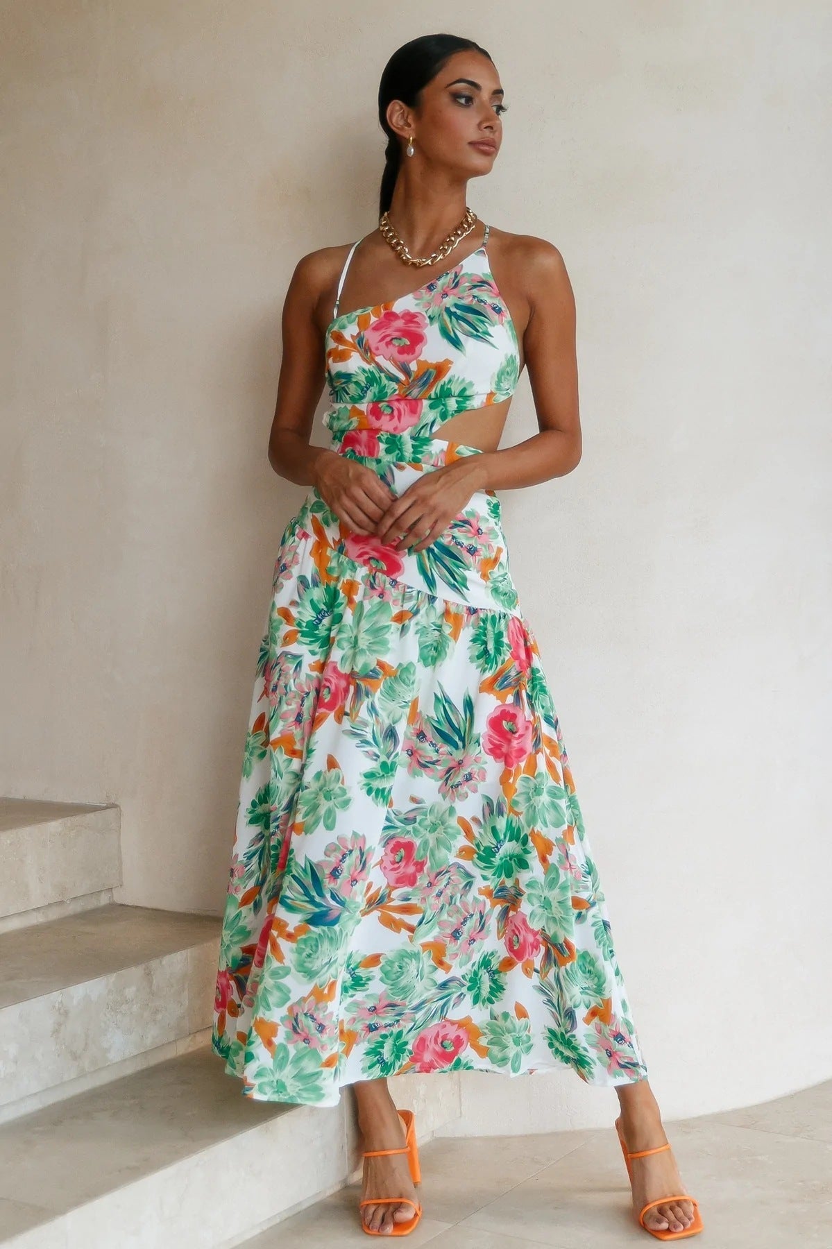 Asymmetric Cami Midi Dress Green