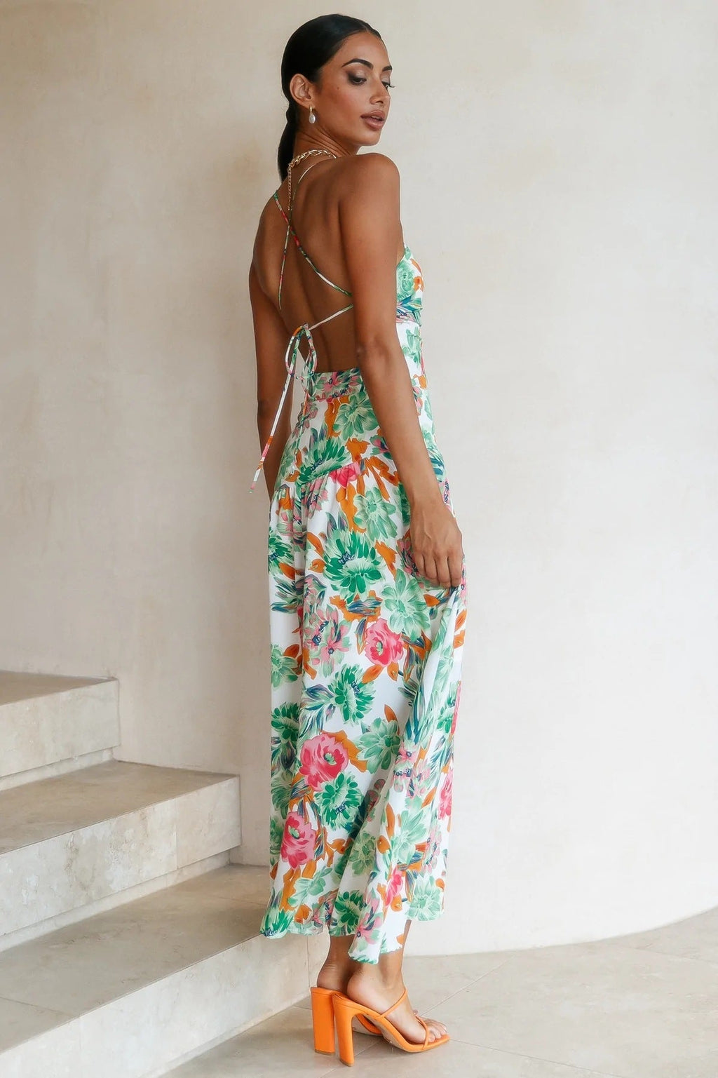 Asymmetric Cami Midi Dress Green