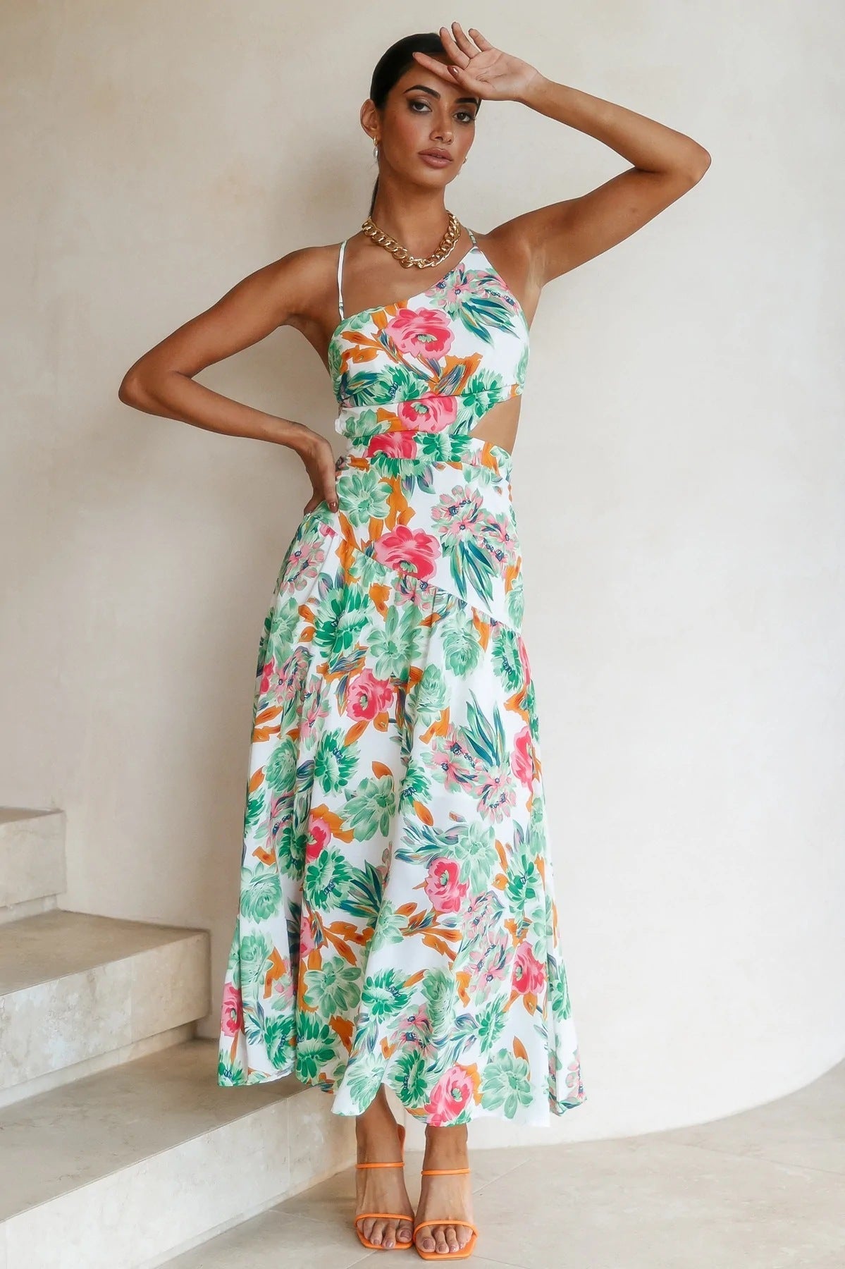 Asymmetric Cami Midi Dress Green
