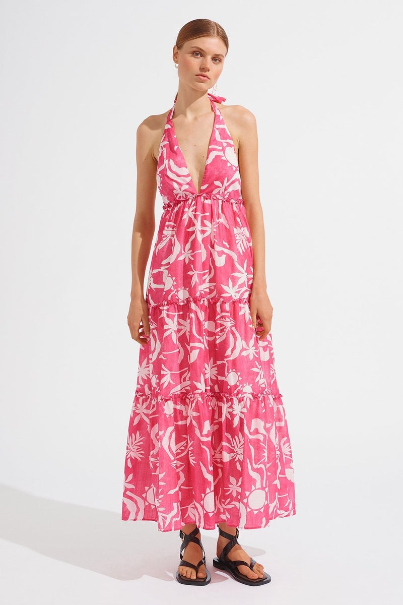 Cami Halter Neck Lace Up Backless Maxi Dress