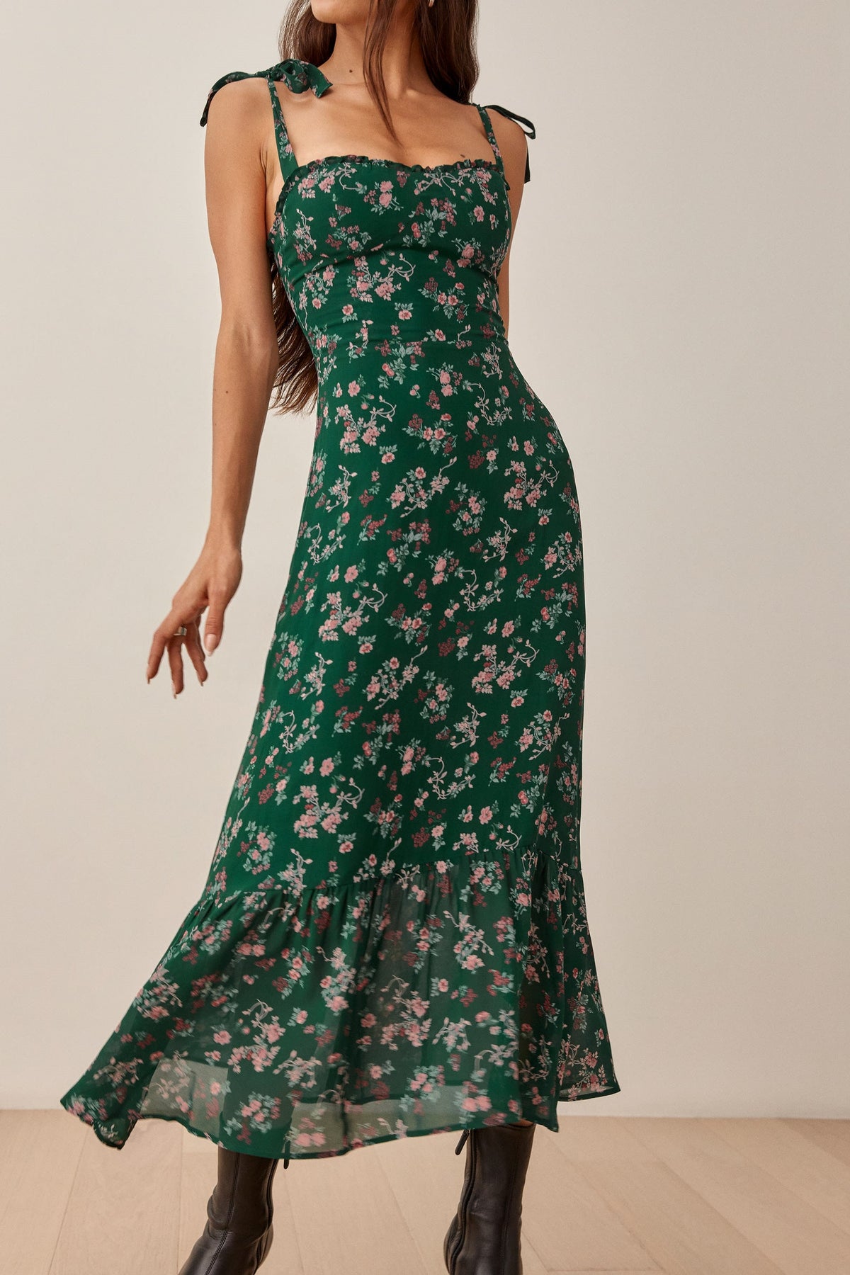 Cami Lace Up Ruched Backless Midi Dress
