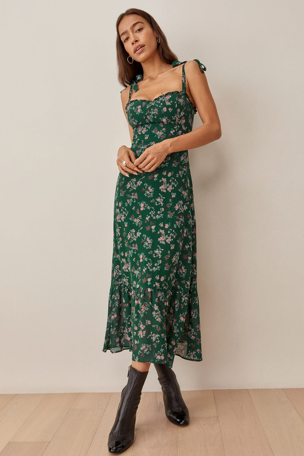 Cami Lace Up Ruched Backless Midi Dress