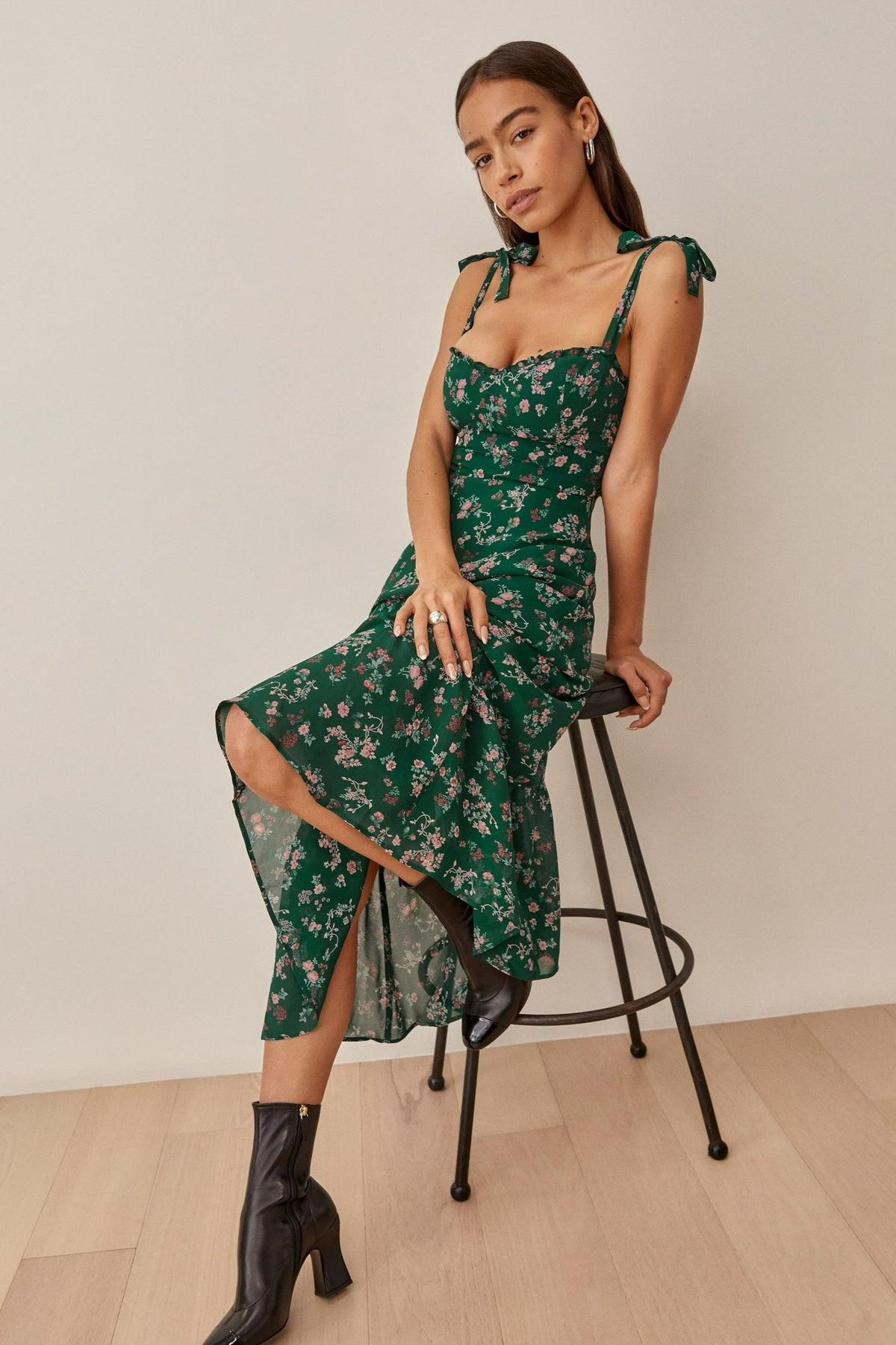 Cami Lace Up Ruched Backless Midi Dress