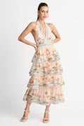 Halter Neck Backless Tiered Ruffle Hem Maxi Dress