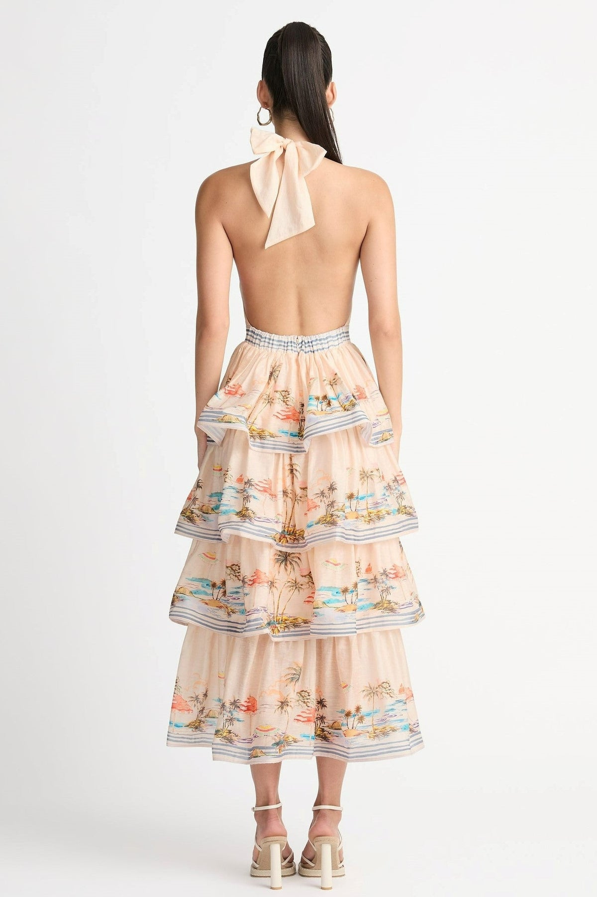 Halter Neck Backless Tiered Ruffle Hem Maxi Dress