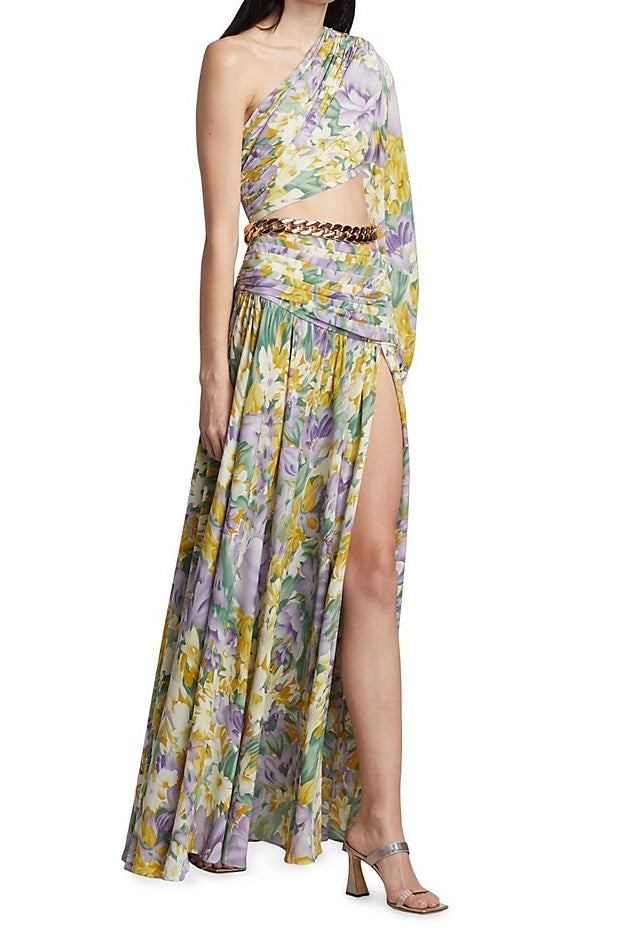 One-shoulder Slit Asymmetric Maxi Dress Purple