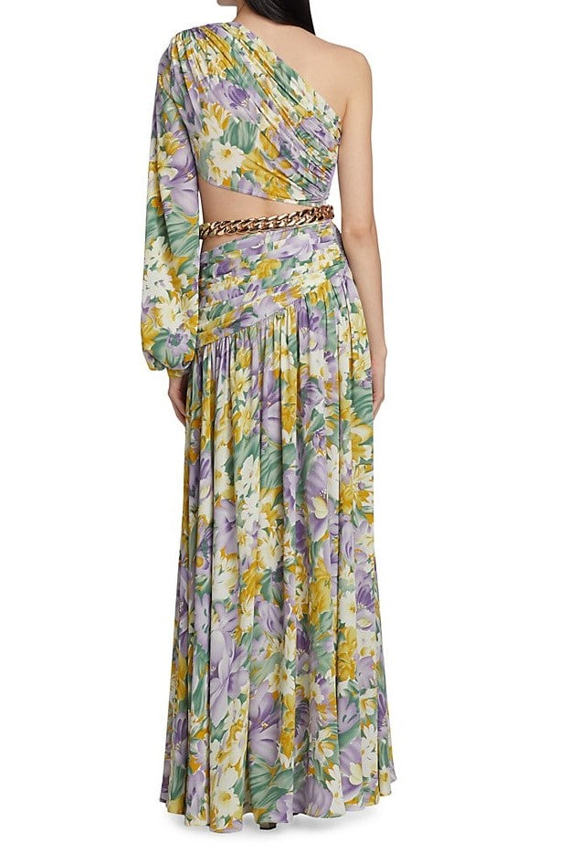 One-shoulder Slit Asymmetric Maxi Dress Purple