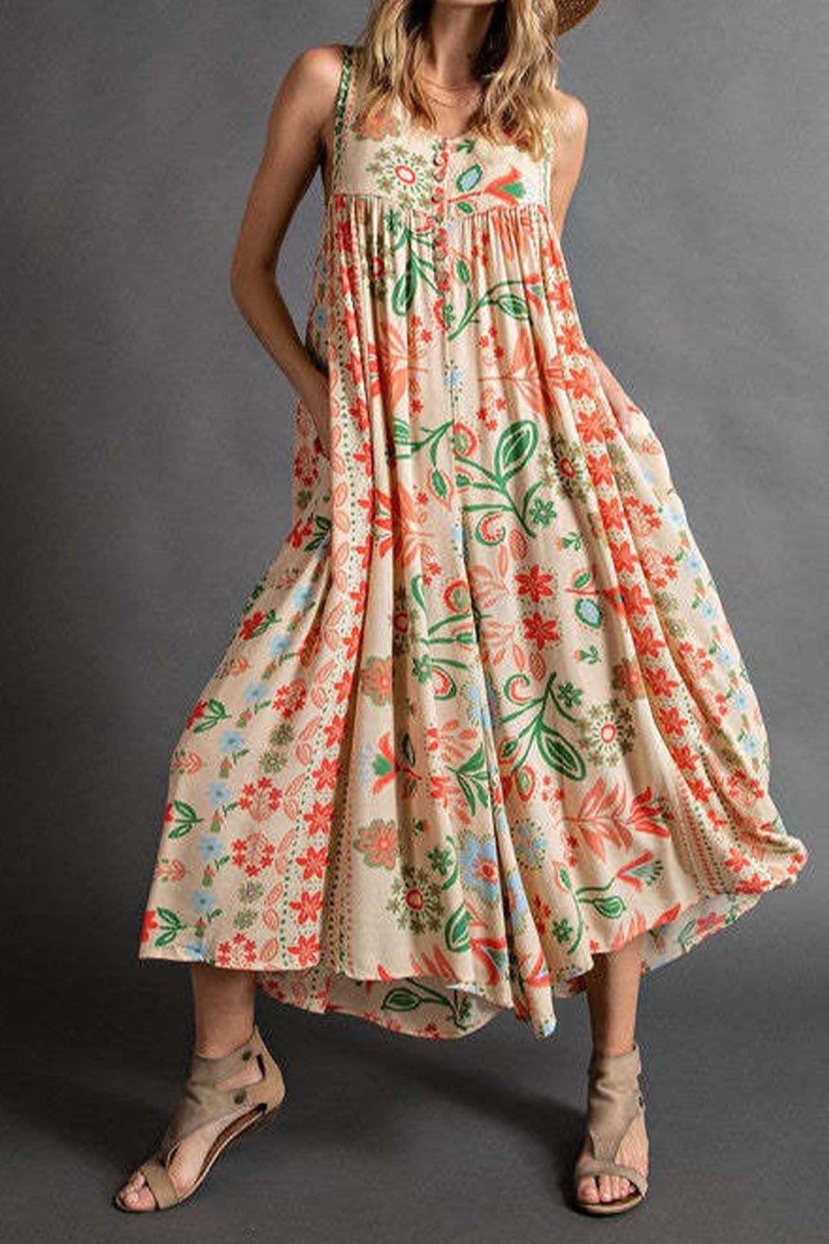 Printed Ruched Sleeveless Jumpsuits