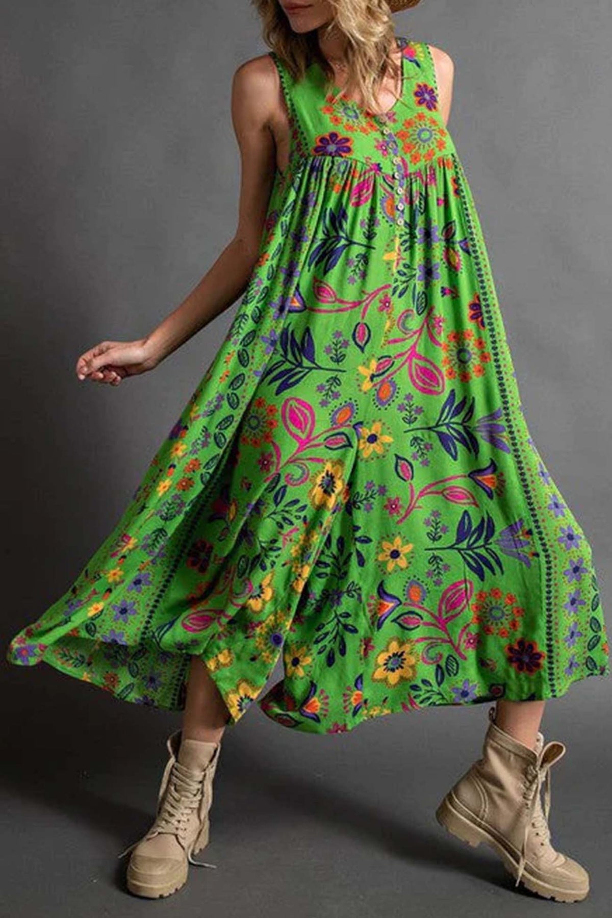 Printed Ruched Sleeveless Jumpsuits