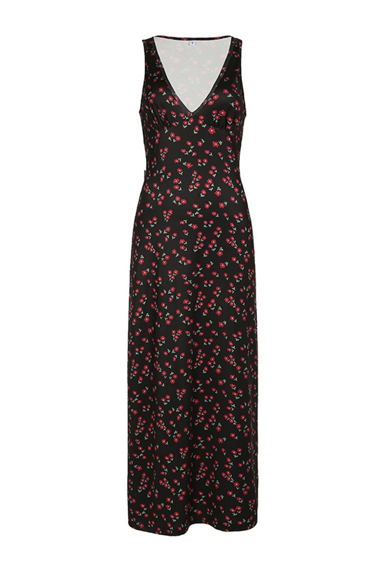 Printed Sleeveless V Neck Midi Dress