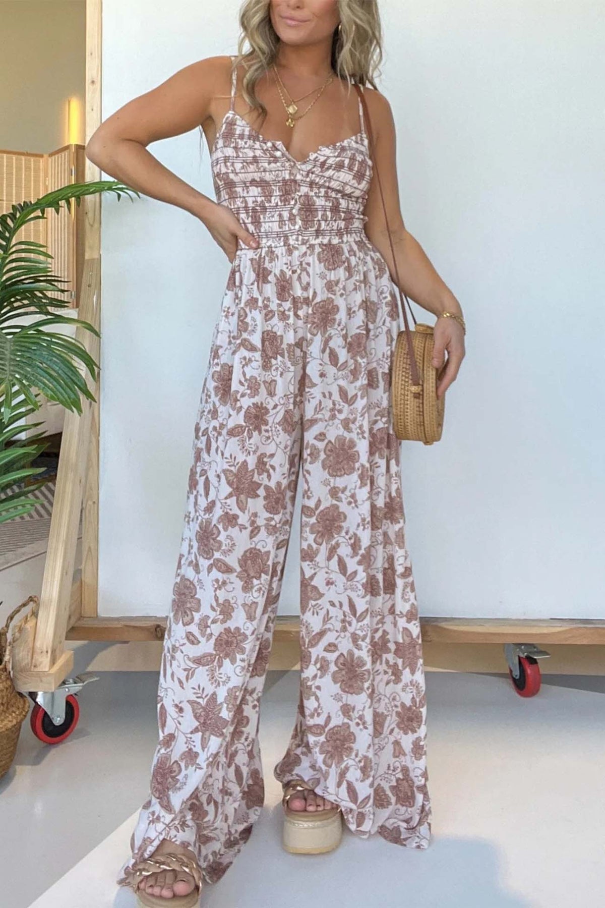 Sleeveless V Neck Wide Leg Jumpsuit